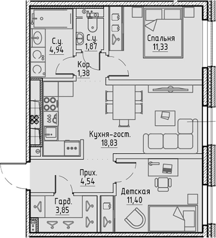 2-комнатная квартира 58.14 м², 6/10 эт., ЖК «LEGENDA Сампсониевский 32»